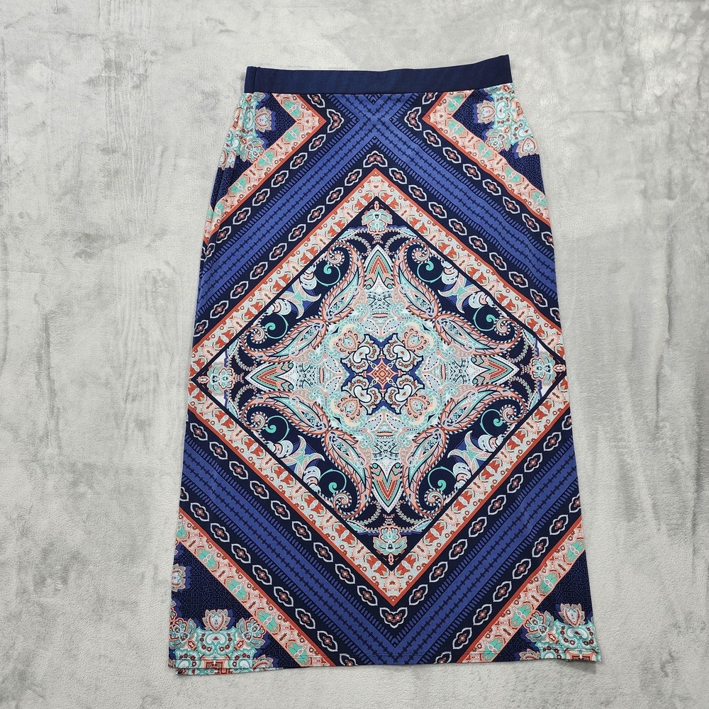 Vintage JM Collection Skirt Womens‎ XL Blue Paisley Maxi Pull On Stretch Casual